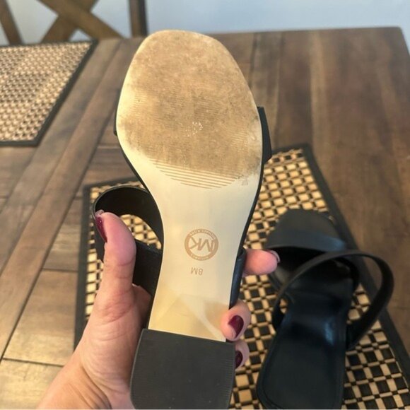 Michael Kors Glenda Black Leather Block Heel Slide Sandals Size 8 - Picture 7 of 12